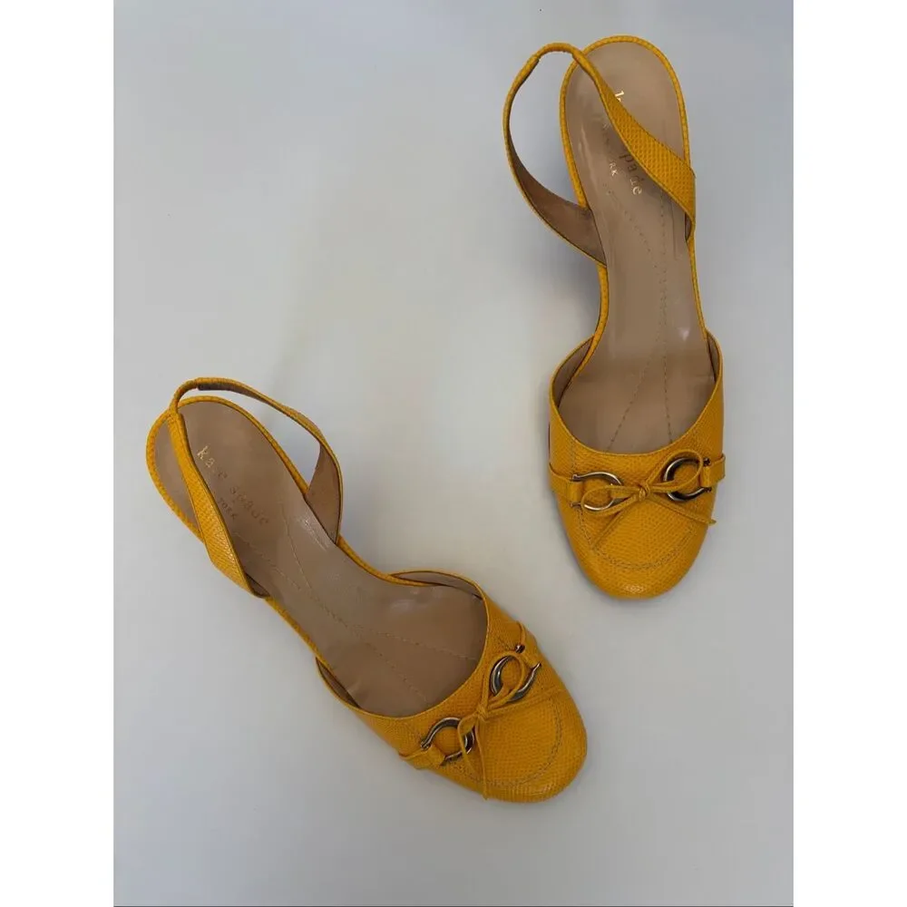 Kate Spade Terry Round Toe Slingback Kitten Heels in Yellow Size 8.5 - Picture 11 of 12